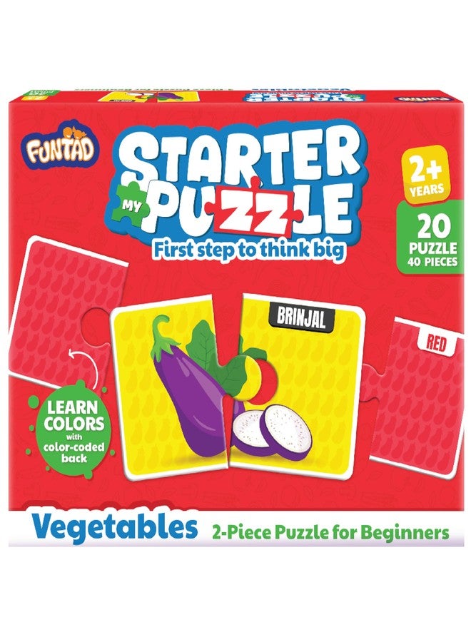 Funtad My Starter Jigsaw Puzzle - Vegetables & Colors| 2-Piece Puzzle for Kids Age 2,3,& 4 yrs| Montessori Educational Toy Set of 20 Puzzle, 40 Big Pieces| Return & Birthday Gift for Boys & Girls - Image 1